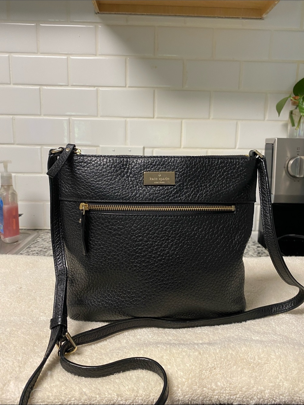 kate spade Black Pebbled Leather Crossbody with Gold Hardware